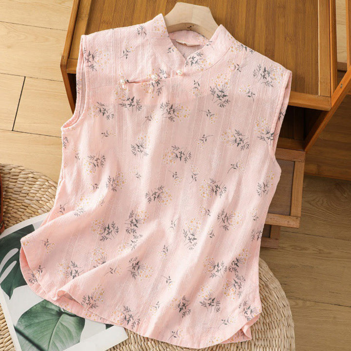 Gilet sans manches en coton pour femme, imprimé rétro de Buddha Stones , motif floral et végétal, motif grenouille chinoise, bouton - Rose - US8-10，UK/AU12-14，EU40-42 (2XL) - image 10