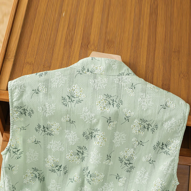 Gilet sans manches en coton pour femme, imprimé rétro de Buddha Stones , motif floral et végétal, motif grenouille chinoise, bouton - image 20