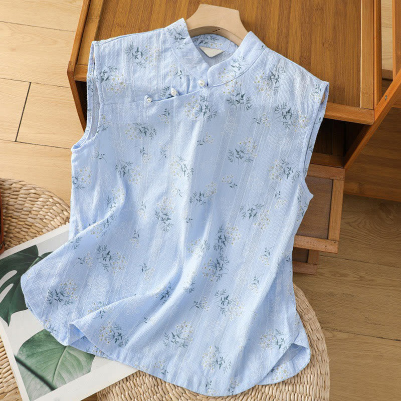 Gilet sans manches en coton pour femme, imprimé rétro de Buddha Stones , motif floral et végétal, motif grenouille chinoise, bouton - BleuetBleu - US8-10，UK/AU12-14，EU40-42 (2XL) - image 23