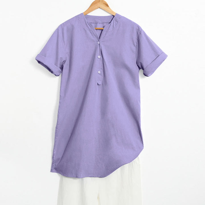Chemise décontractée à manches courtes et col cranté pour femme avec boutons Buddha Stones - Orchidée moyenne - US20，UK/AU24，EU52 (5XL) - image 0