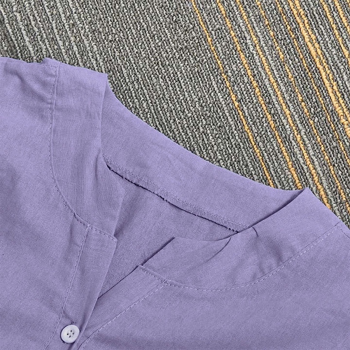 Chemise décontractée à manches courtes et col cranté pour femme avec boutons Buddha Stones - image 3