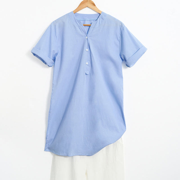 Chemise décontractée à manches courtes et col cranté pour femme avec boutons Buddha Stones - Bleu acier clair - US20，UK/AU24，EU52 (5XL) - image 5