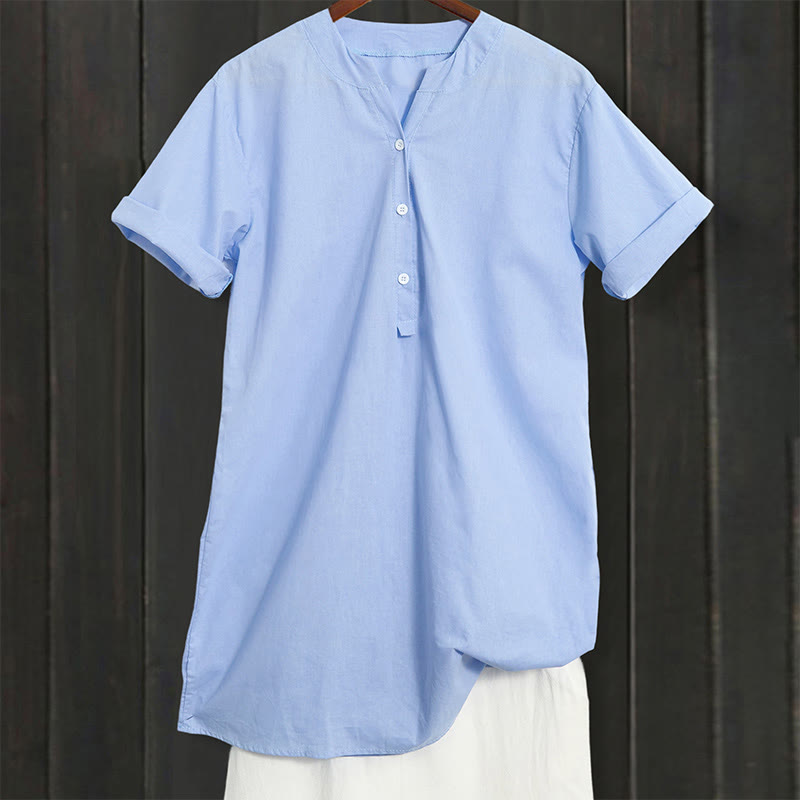 Chemise décontractée à manches courtes et col cranté pour femme avec boutons Buddha Stones - image 7