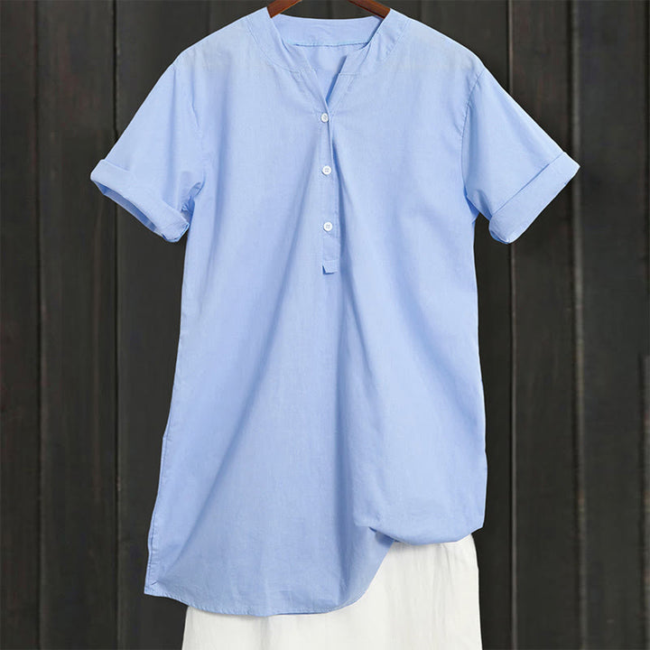 Chemise décontractée à manches courtes et col cranté pour femme avec boutons Buddha Stones - image 7