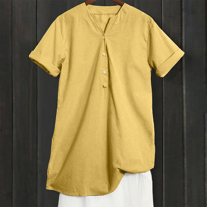Chemise décontractée à manches courtes et col cranté pour femme avec boutons Buddha Stones - image 11