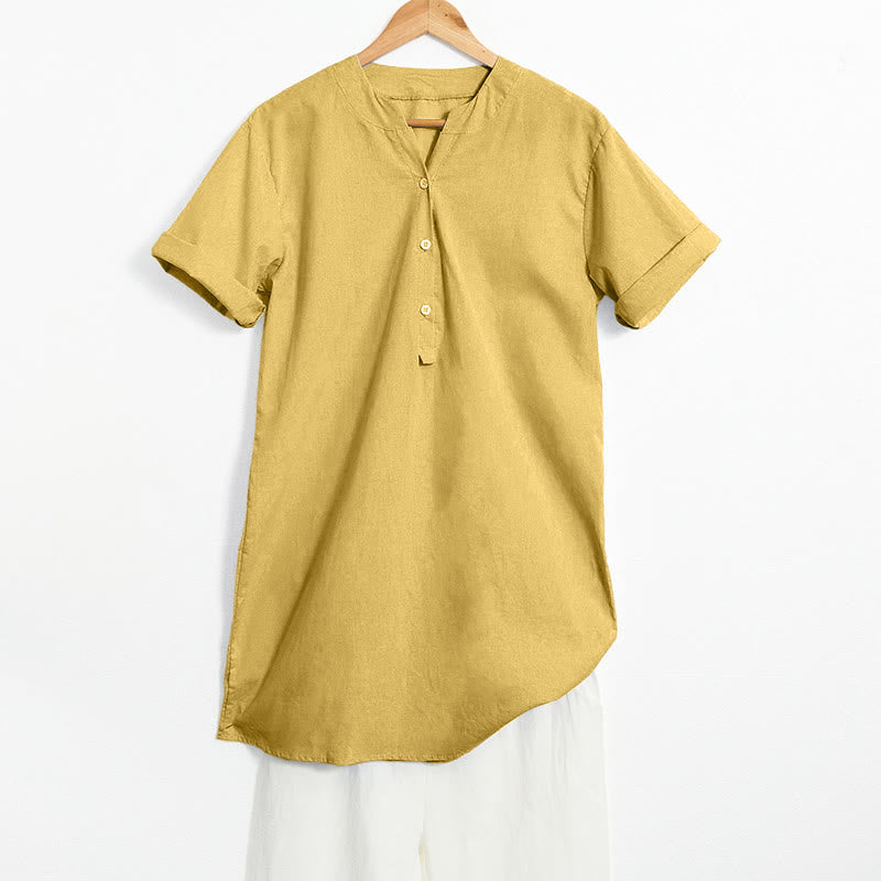 Chemise décontractée à manches courtes et col cranté pour femme avec boutons Buddha Stones - Verge d'or - US20，UK/AU24，EU52 (5XL) - image 10