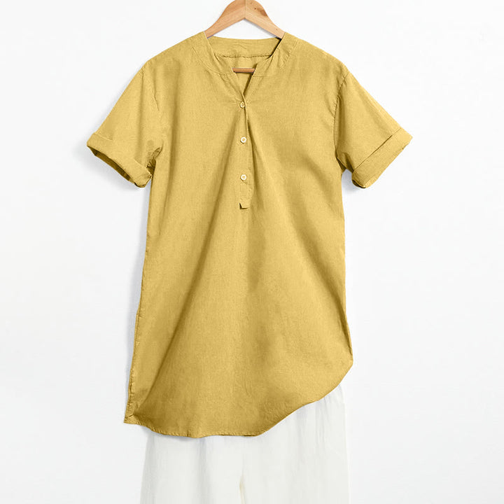 Chemise décontractée à manches courtes et col cranté pour femme avec boutons Buddha Stones - Verge d'or - US20，UK/AU24，EU52 (5XL) - image 10