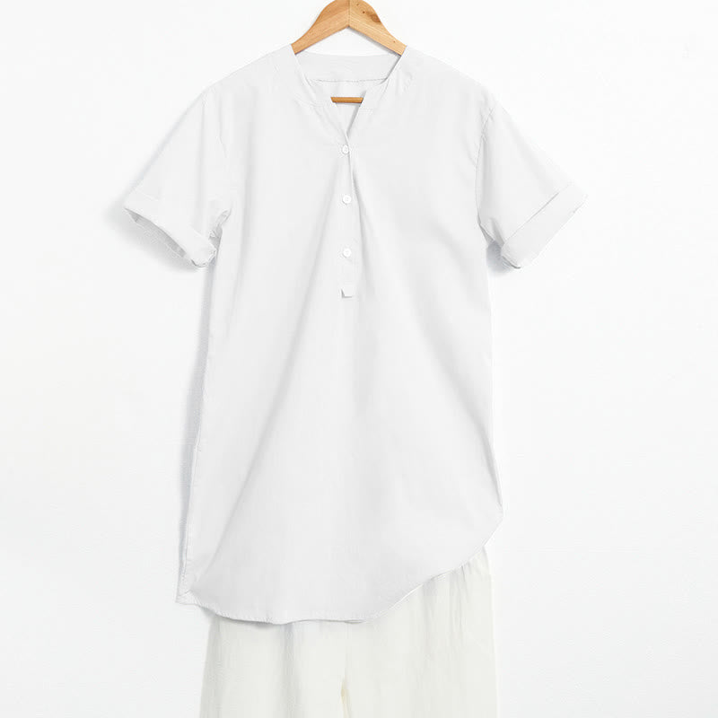 Chemise décontractée à manches courtes et col cranté pour femme avec boutons Buddha Stones - Blanc - US20，UK/AU24，EU52 (5XL) - image 15