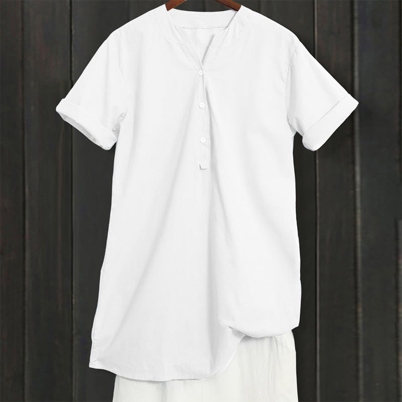 Chemise décontractée à manches courtes et col cranté pour femme avec boutons Buddha Stones - image 17