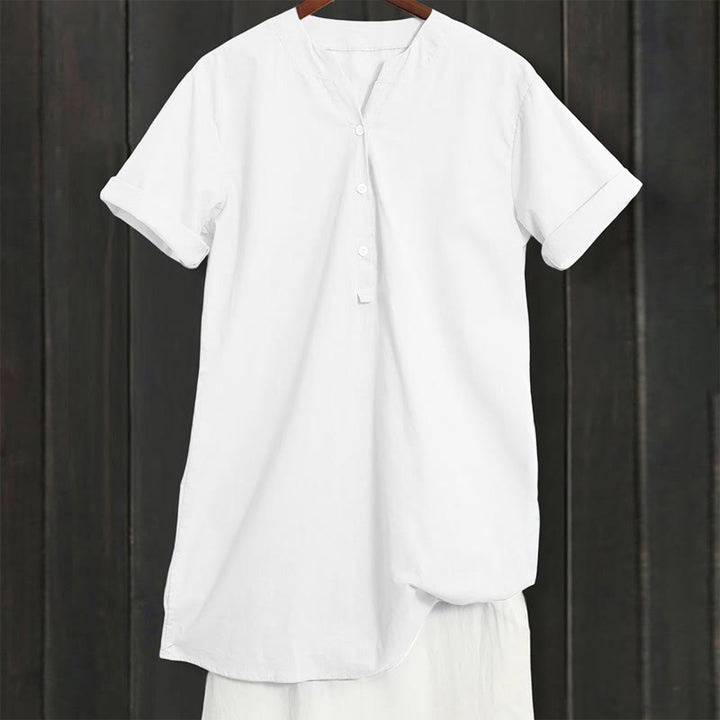 Chemise décontractée à manches courtes et col cranté pour femme avec boutons Buddha Stones - image 17