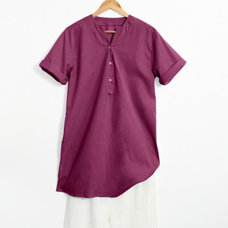 Chemise décontractée à manches courtes et col cranté pour femme avec boutons Buddha Stones - Rouge violet moyen - US20，UK/AU24，EU52 (5XL) - image 20