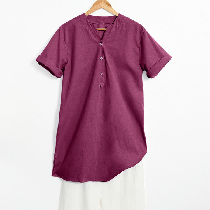 Chemise décontractée à manches courtes et col cranté pour femme avec boutons Buddha Stones - Rouge violet moyen - US20，UK/AU24，EU52 (5XL) - image 20