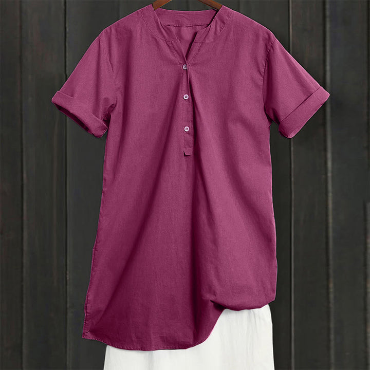Chemise décontractée à manches courtes et col cranté pour femme avec boutons Buddha Stones - image 22
