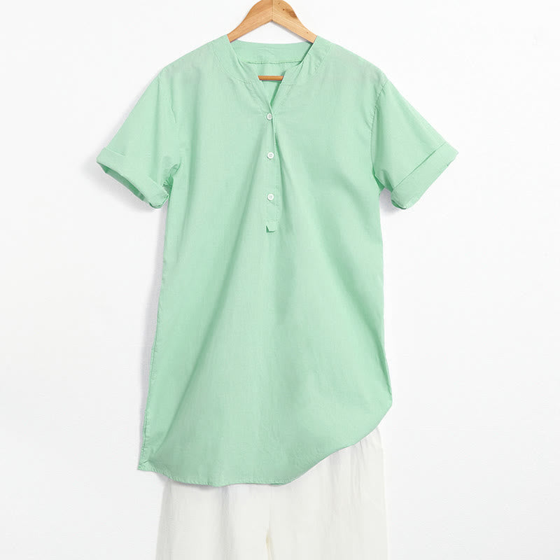 Chemise décontractée à manches courtes et col cranté pour femme avec boutons Buddha Stones - Vert pâle - US20，UK/AU24，EU52 (5XL) - image 25
