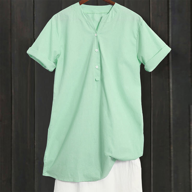 Chemise décontractée à manches courtes et col cranté pour femme avec boutons Buddha Stones - image 27