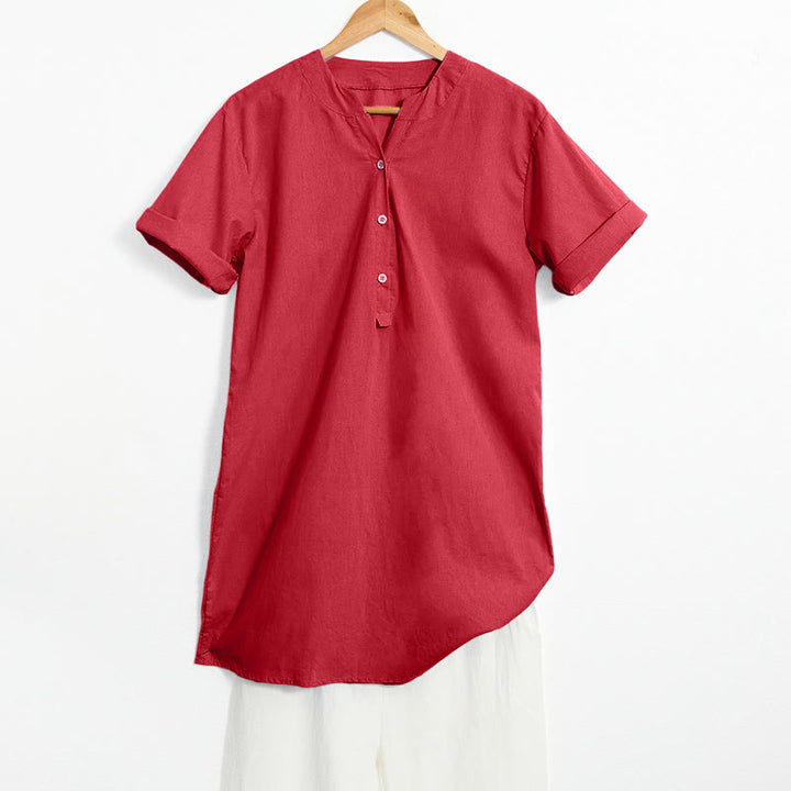 Chemise décontractée à manches courtes et col cranté pour femme avec boutons Buddha Stones - Rouge - US20，UK/AU24，EU52 (5XL) - image 30
