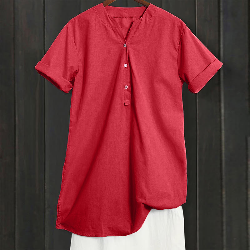 Chemise décontractée à manches courtes et col cranté pour femme avec boutons Buddha Stones - image 32