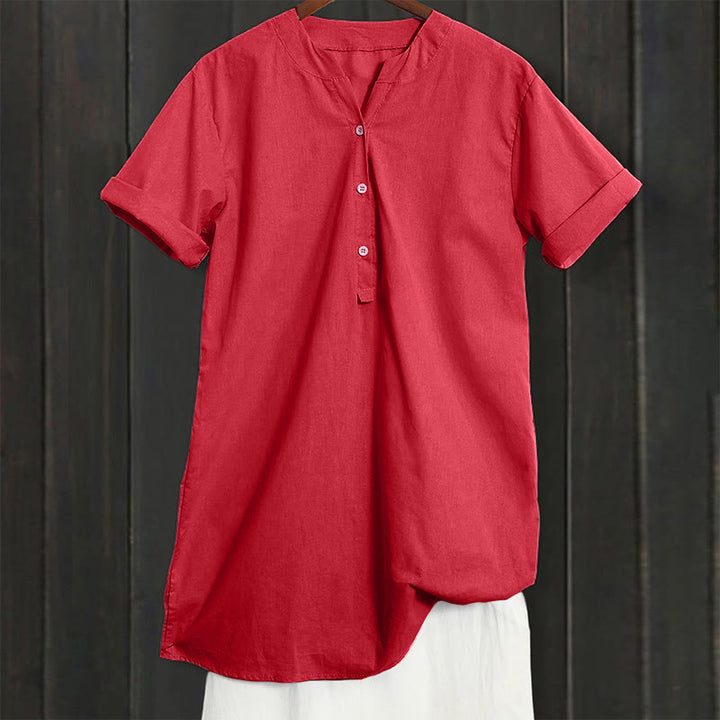 Chemise décontractée à manches courtes et col cranté pour femme avec boutons Buddha Stones - image 32