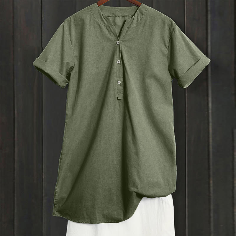 Chemise décontractée à manches courtes et col cranté pour femme avec boutons Buddha Stones - image 38