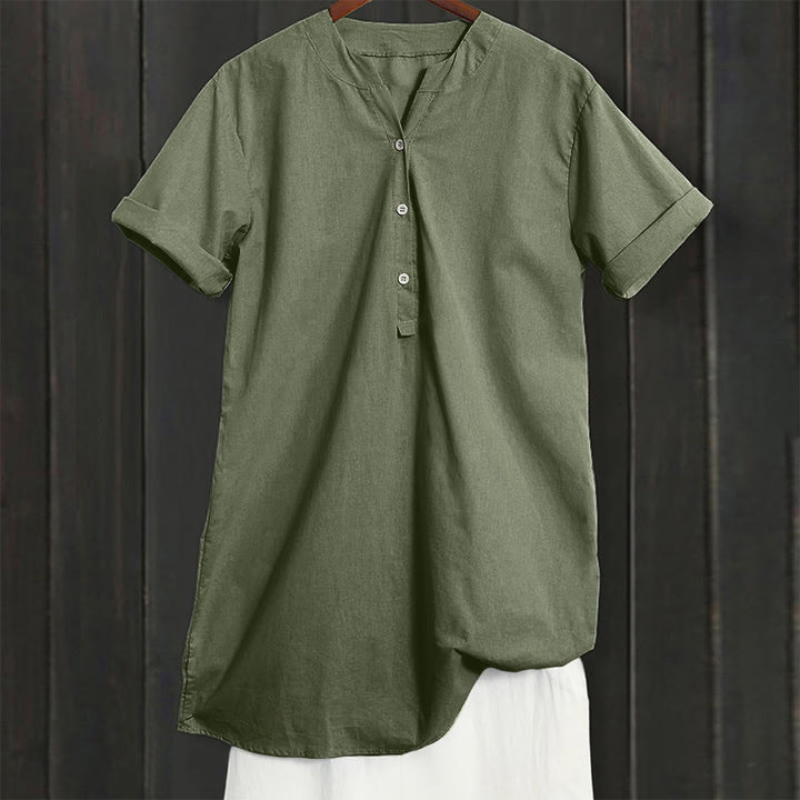 Chemise décontractée à manches courtes et col cranté pour femme avec boutons Buddha Stones - image 38