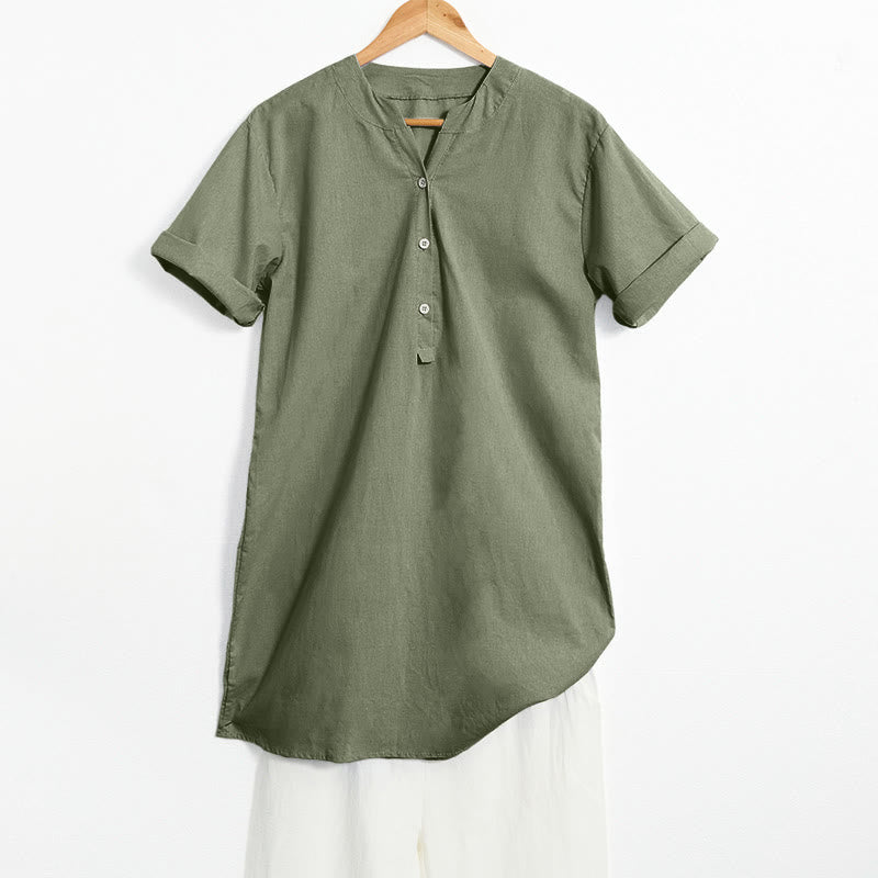 Chemise décontractée à manches courtes et col cranté pour femme avec boutons Buddha Stones - Vert de mer - US20，UK/AU24，EU52 (5XL) - image 35
