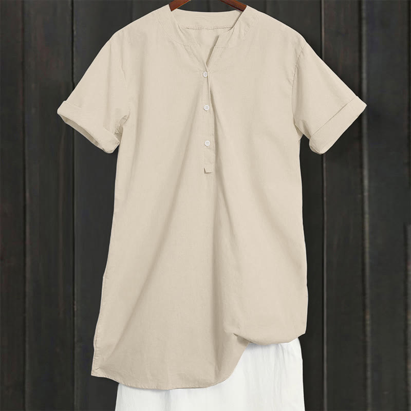 Chemise décontractée à manches courtes et col cranté pour femme avec boutons Buddha Stones - image 41