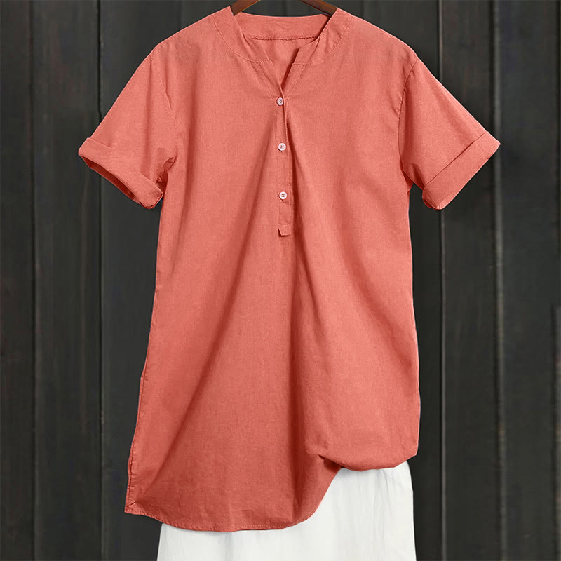 Chemise décontractée à manches courtes et col cranté pour femme avec boutons Buddha Stones - image 46