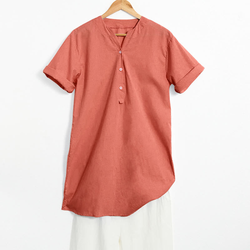 Chemise décontractée à manches courtes et col cranté pour femme avec boutons Buddha Stones - Corail - US20，UK/AU24，EU52 (5XL) - image 45