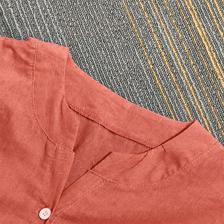 Chemise décontractée à manches courtes et col cranté pour femme avec boutons Buddha Stones - image 48