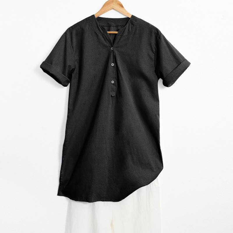 Chemise décontractée à manches courtes et col cranté pour femme avec boutons Buddha Stones - Noir - US20，UK/AU24，EU52 (5XL) - image 50