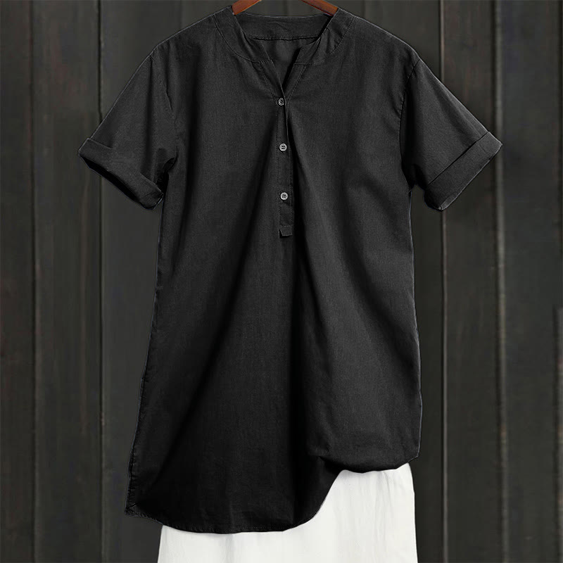 Chemise décontractée à manches courtes et col cranté pour femme avec boutons Buddha Stones - image 53