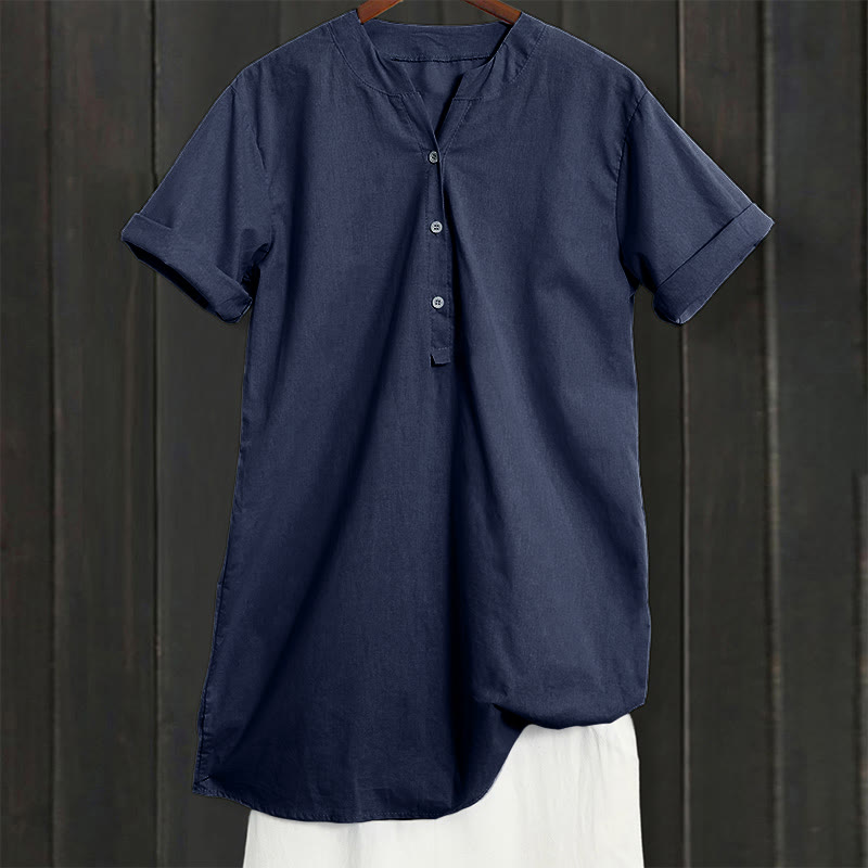Chemise décontractée à manches courtes et col cranté pour femme avec boutons Buddha Stones - image 56
