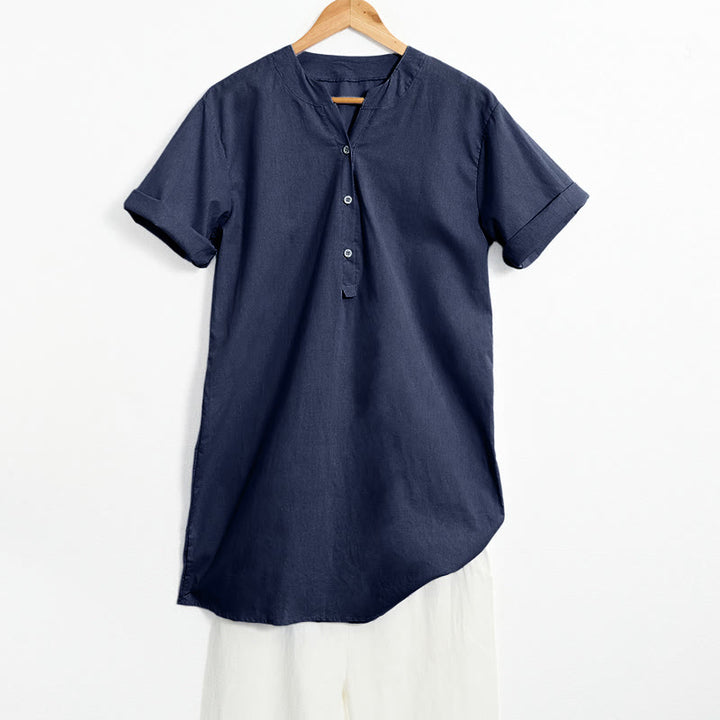 Chemise décontractée à manches courtes et col cranté pour femme avec boutons Buddha Stones - Marine - US20，UK/AU24，EU52 (5XL) - image 55