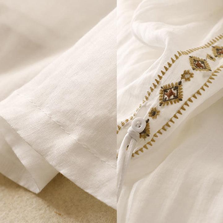 Jupe en coton et lin pour femme, motif Buddha Stones vintage avec broderies et boutons, longueur 7-8 - image 8