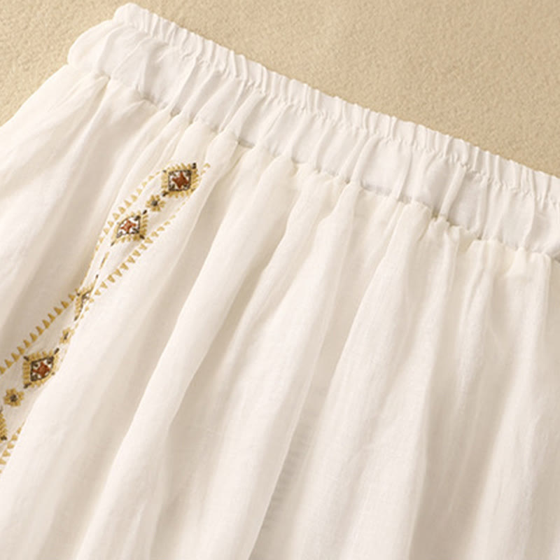 Jupe en coton et lin pour femme, motif Buddha Stones vintage avec broderies et boutons, longueur 7-8 - image 6