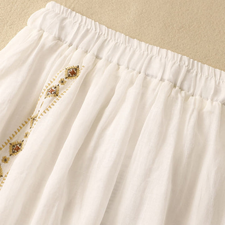 Jupe en coton et lin pour femme, motif Buddha Stones vintage avec broderies et boutons, longueur 7-8 - image 6