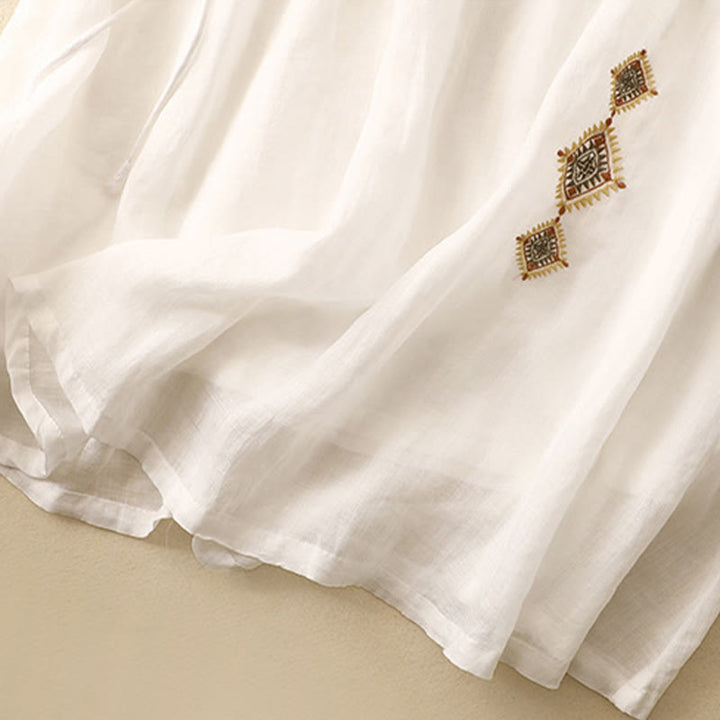 Jupe en coton et lin pour femme, motif Buddha Stones vintage avec broderies et boutons, longueur 7-8 - image 7