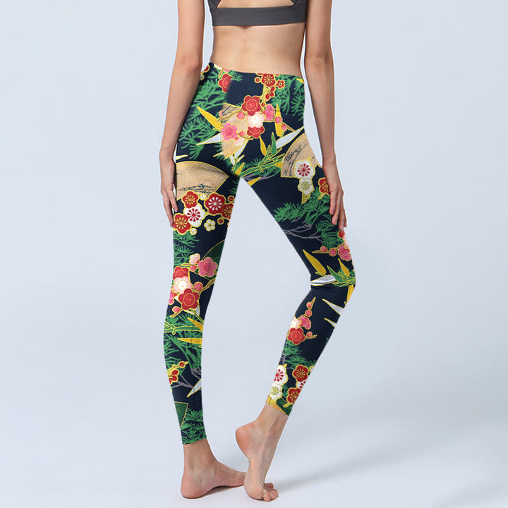 Leggings de sport imprimés Buddha Stones, fleurs rouges, bambou jaune-vert et pins, pantalons de yoga pour femmes - image 5
