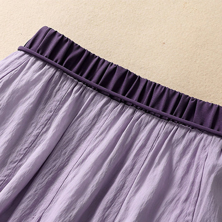 Jupe plissée décontractée à lacets et couleurs contrastées Buddha Stones pour femme, en coton et lin, longueur 7-8 - image 20