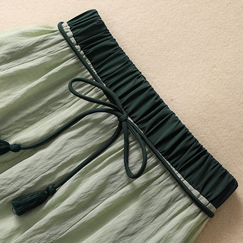 Jupe plissée décontractée à lacets et couleurs contrastées Buddha Stones pour femme, en coton et lin, longueur 7-8 - image 25