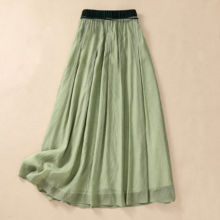 Jupe plissée décontractée à lacets et couleurs contrastées Buddha Stones pour femme, en coton et lin, longueur 7-8 - Vert clair - US8-10，UK/AU12-14，EU40-42 (2XL) - image 23