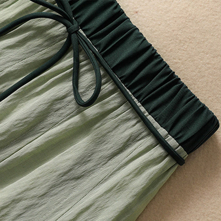 Jupe plissée décontractée à lacets et couleurs contrastées Buddha Stones pour femme, en coton et lin, longueur 7-8 - image 26
