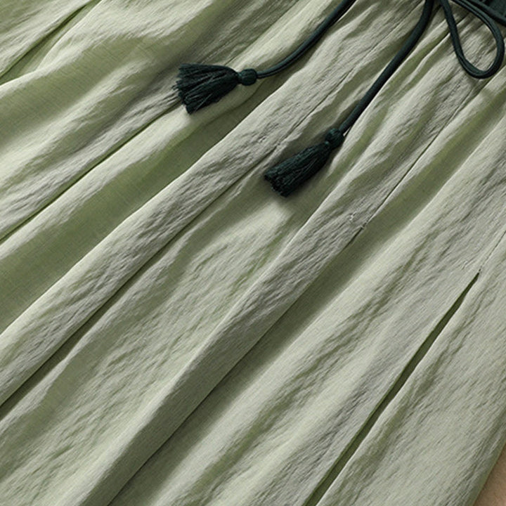 Jupe plissée décontractée à lacets et couleurs contrastées Buddha Stones pour femme, en coton et lin, longueur 7-8 - image 27