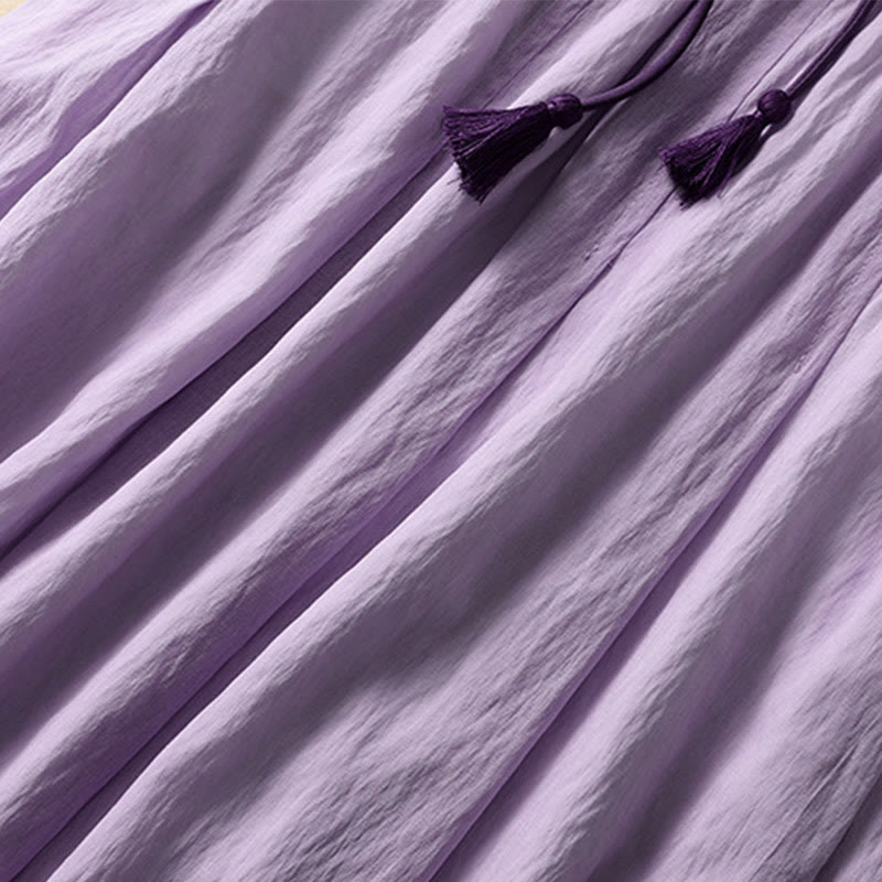 Jupe plissée décontractée à lacets et couleurs contrastées Buddha Stones pour femme, en coton et lin, longueur 7-8 - image 19