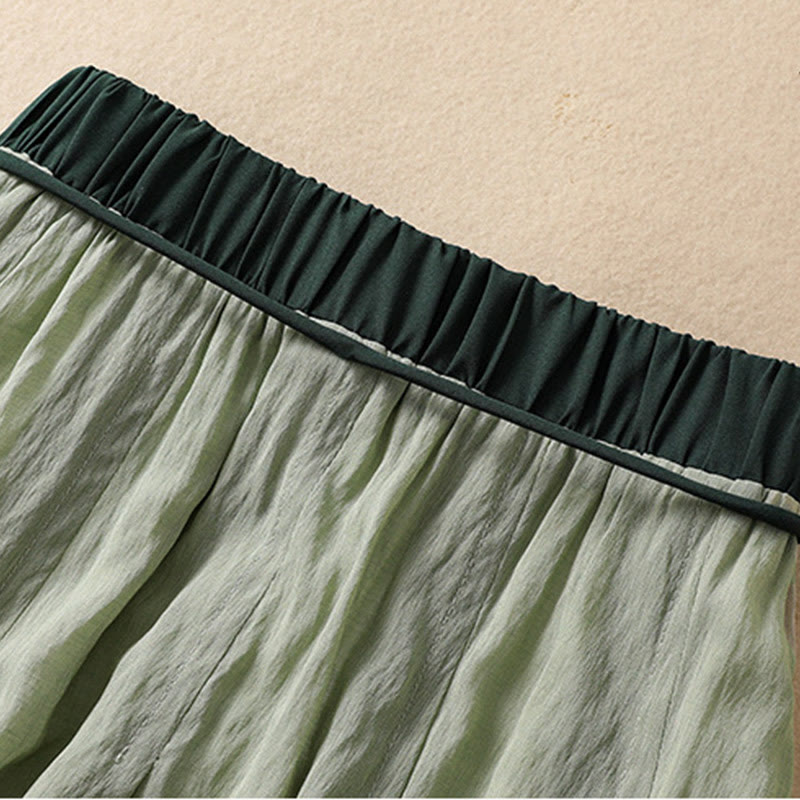 Jupe plissée décontractée à lacets et couleurs contrastées Buddha Stones pour femme, en coton et lin, longueur 7-8 - image 28