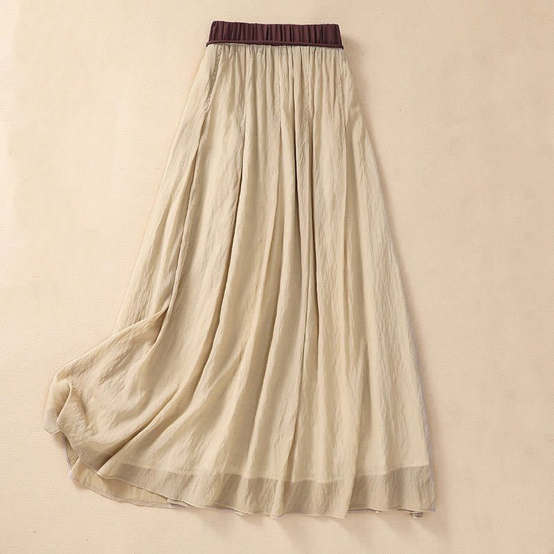 Jupe longue 7-8 pour femme, style décontracté, plissée et lacée, ornée de Buddha Stones et de couleurs contrastées. - image 1