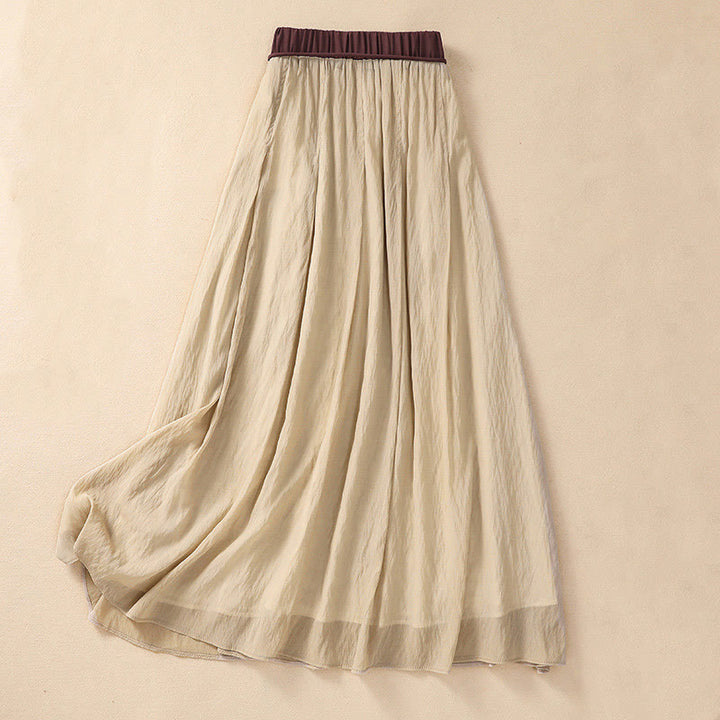 Jupe longue 7-8 pour femme, style décontracté, plissée et lacée, ornée de Buddha Stones et de couleurs contrastées. - image 1