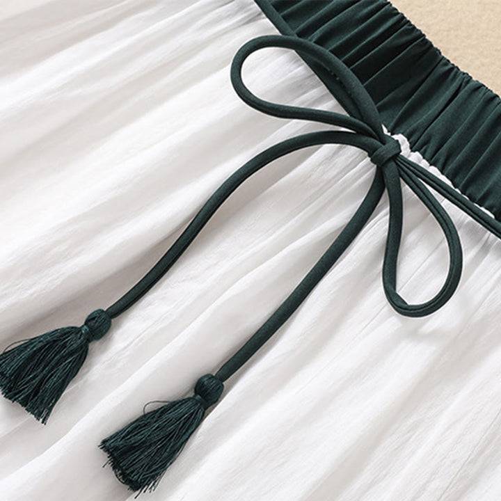 Jupe plissée décontractée à lacets et couleurs contrastées Buddha Stones pour femme, en coton et lin, longueur 7-8 - image 13