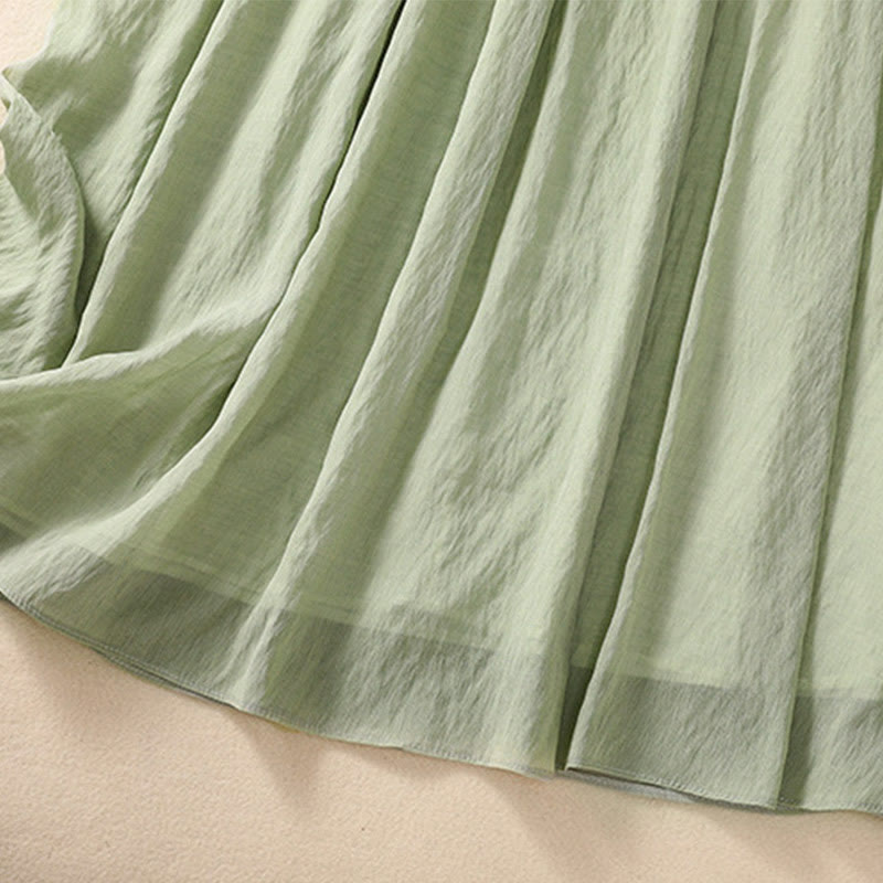 Jupe plissée décontractée à lacets et couleurs contrastées Buddha Stones pour femme, en coton et lin, longueur 7-8 - image 32