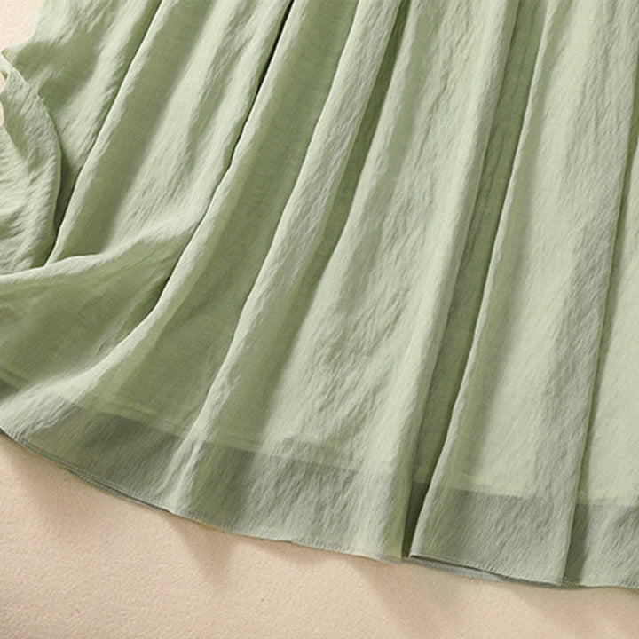 Jupe plissée décontractée à lacets et couleurs contrastées Buddha Stones pour femme, en coton et lin, longueur 7-8 - image 32